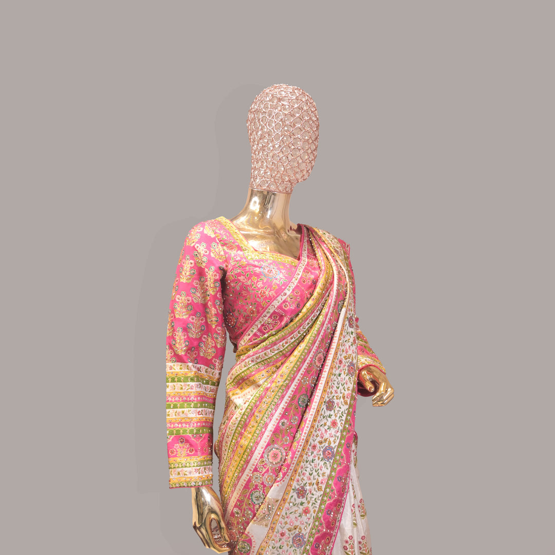 Noor-e-Gulab Ivory & Pink Banarasi Saree