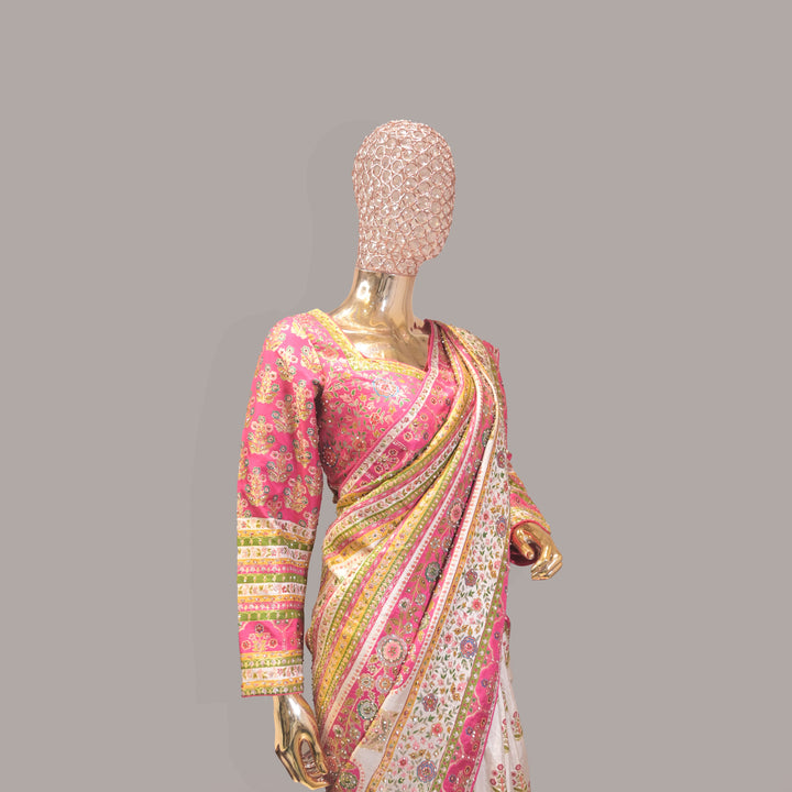 Noor-e-Gulab Ivory & Pink Banarasi Saree