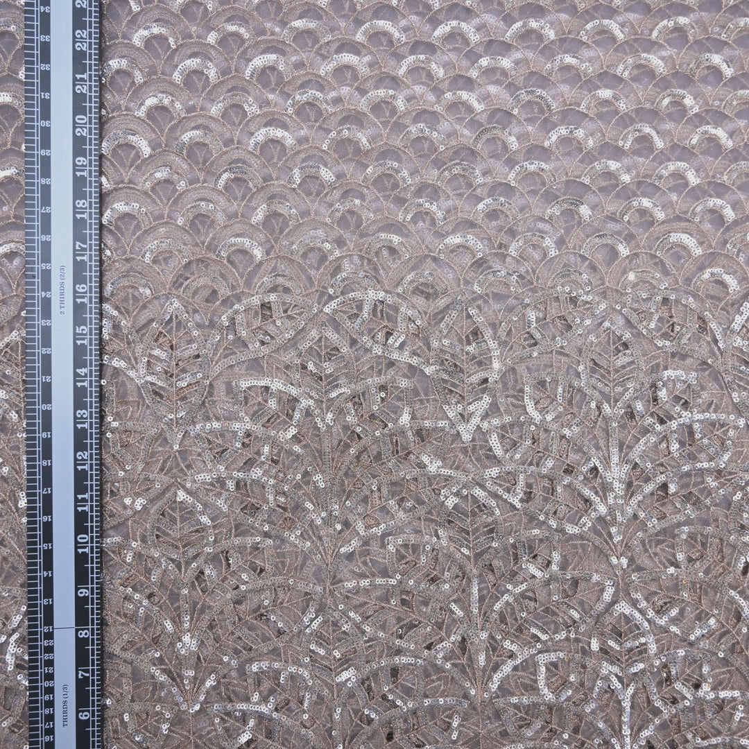 Grey Mermaid Net Fabric with Cutwork & Sequins Embroidery