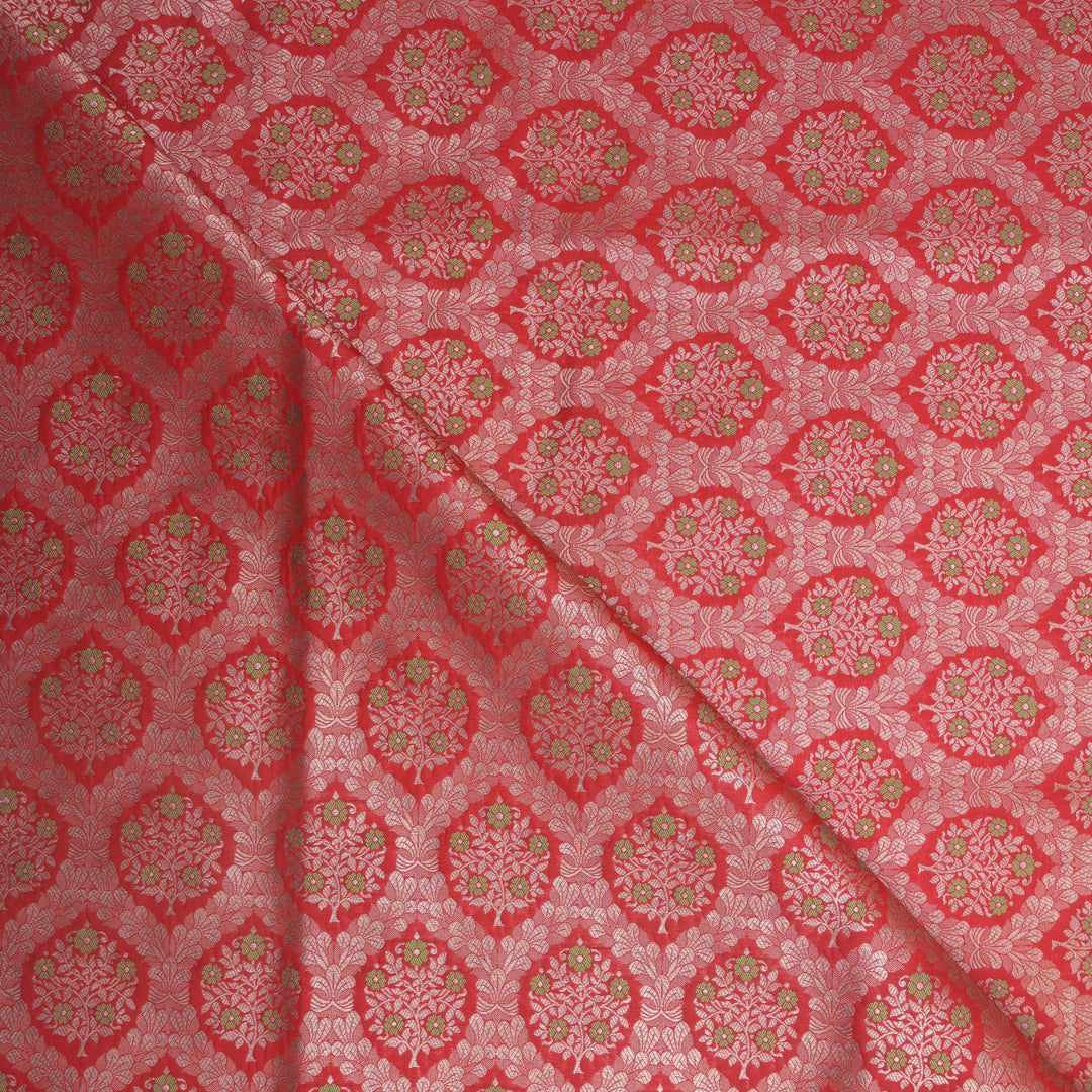 Dark Red Brocade with allover Meena Zari Embroidery