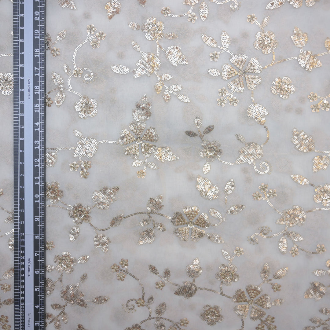 White Georgette Dyeable Fabric with allover Zari & Sequins Embroidery