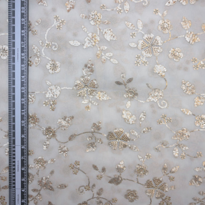 White Georgette Dyeable Fabric with allover Zari & Sequins Embroidery