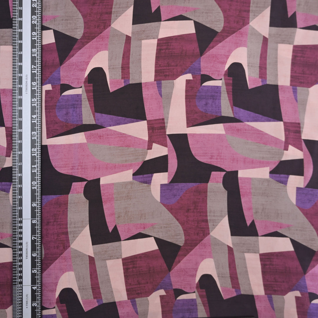 Purple Crepe Fabric in Abstract Digital Print