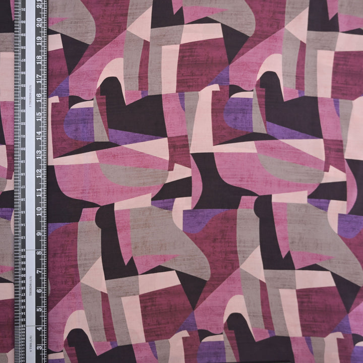 Purple Crepe Fabric in Abstract Digital Print