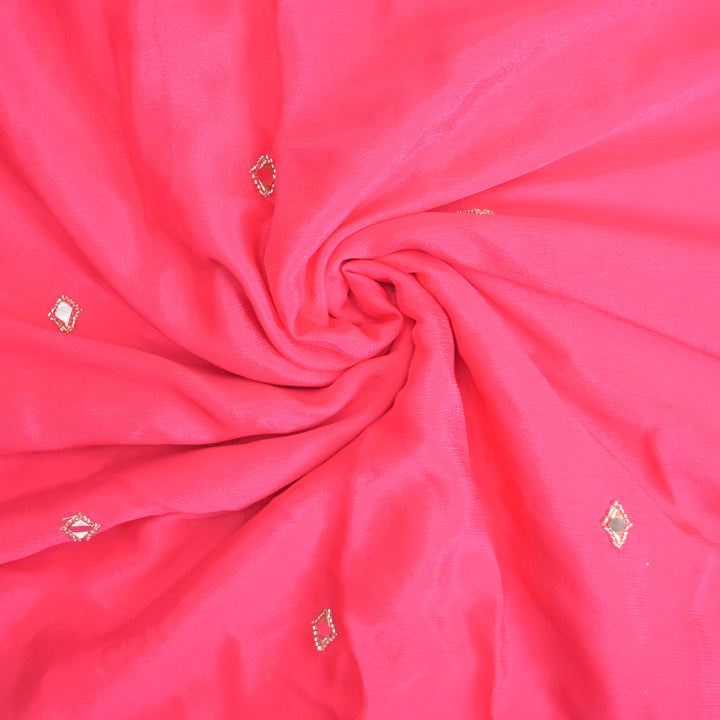 Pink Chinon-Chiffon Fabric with Mirrorwork Embroidery