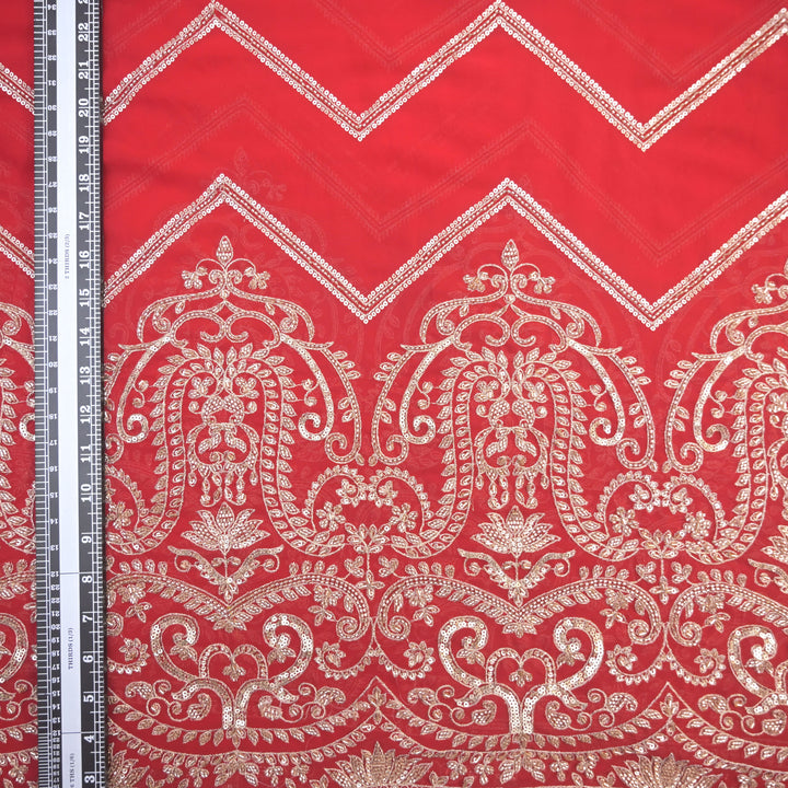 Red Georgette Fabric with Gota Patti & Sequins Embroidery