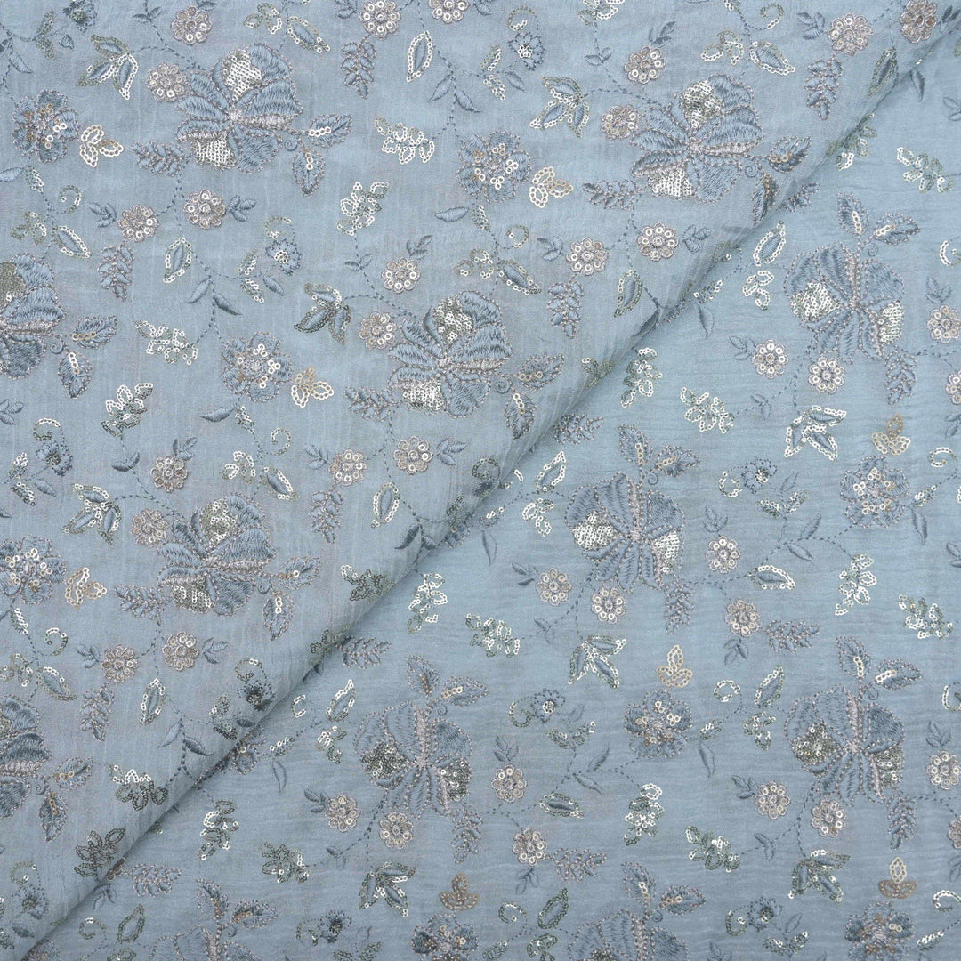 mint blue Crush Tissue Embroidery Fabric.| 852-591M