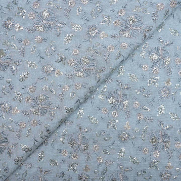 mint blue Crush Tissue Embroidery Fabric.| 852-591M