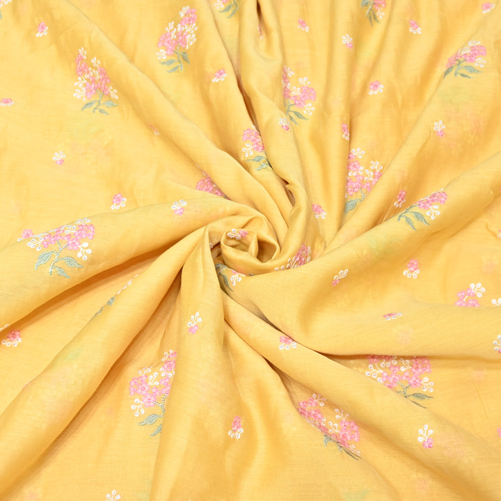 MUSTARD YELLOW COLOR MUL CHANDERI THREAD EMBROIDERY FABRIC - GP4822- 03