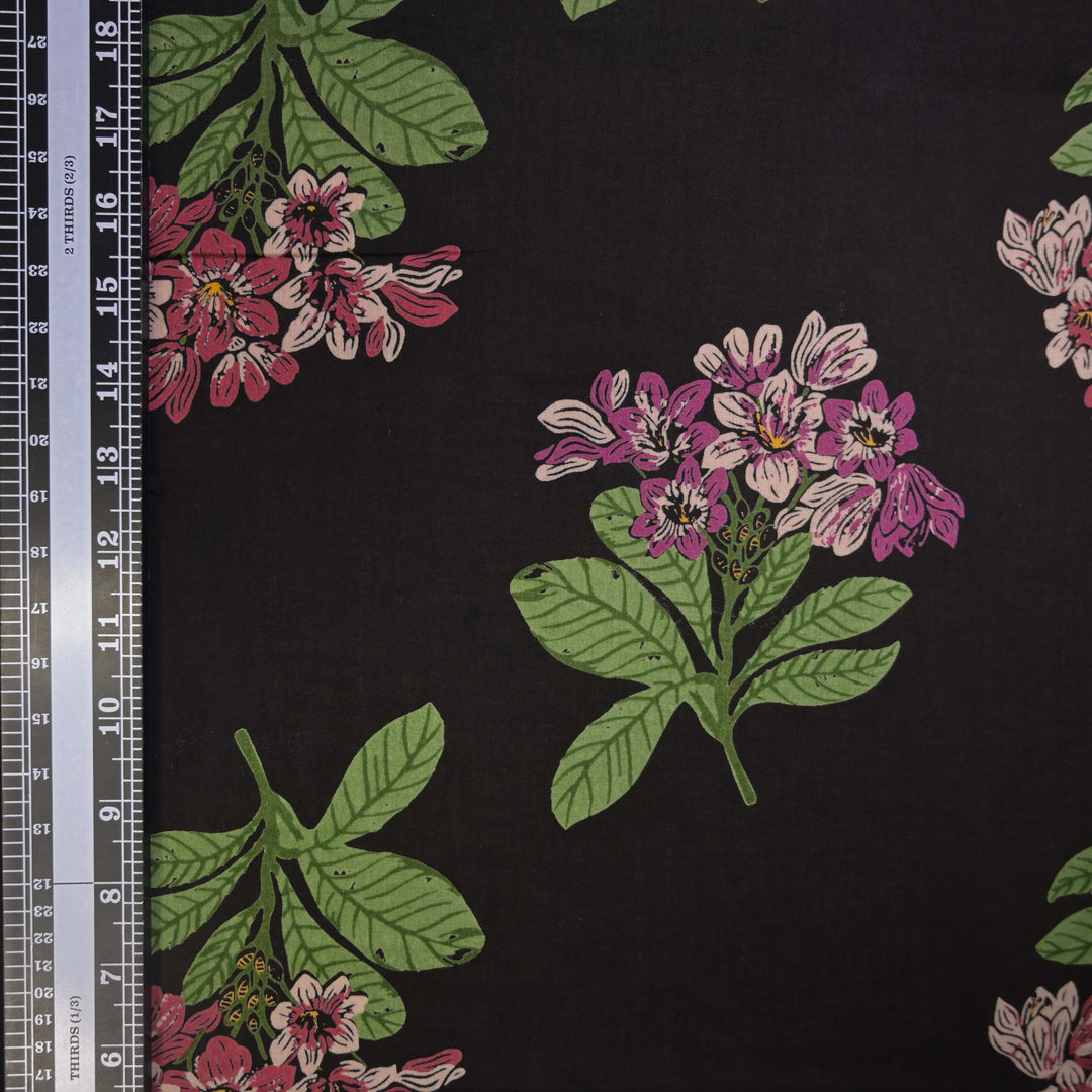 Midnight Bloom Black Floral Cotton Printed Fabric