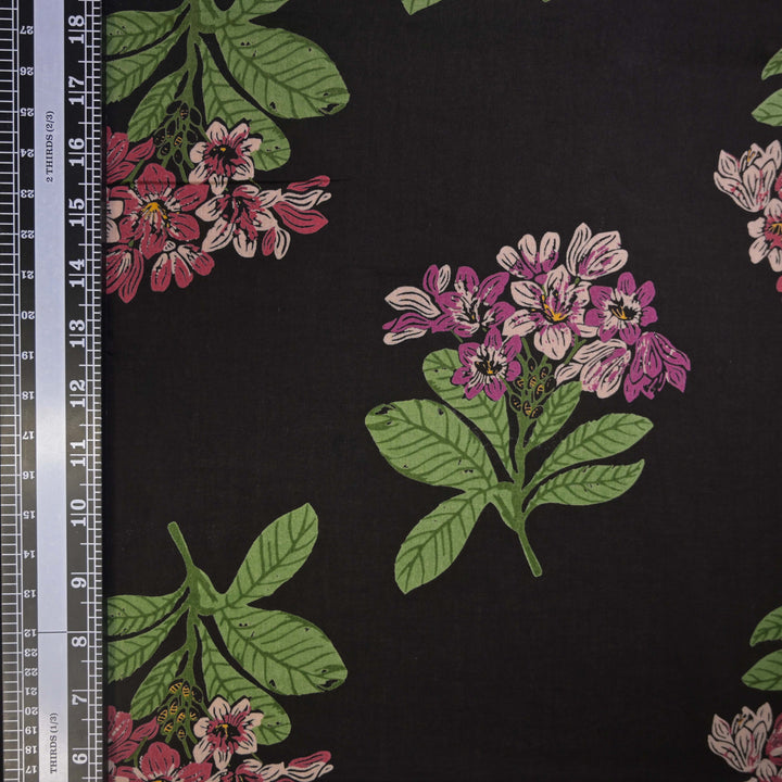Midnight Bloom Black Floral Cotton Printed Fabric