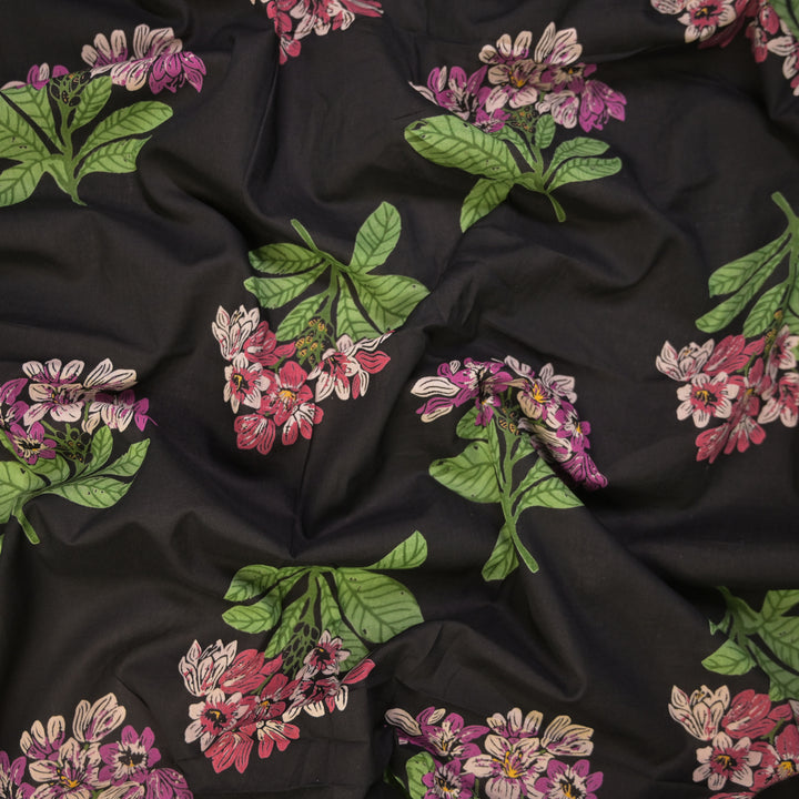 Midnight Bloom Black Floral Cotton Printed Fabric