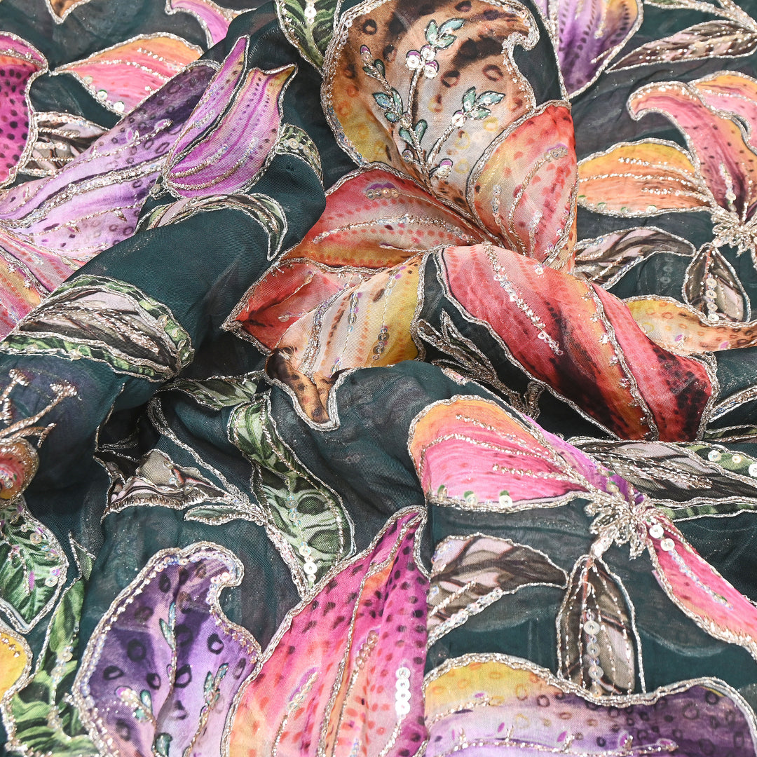 Premium Viscose Organza Position Print Zari & Sequins Embroidery Fabric – Designer Fabric SWP209-1