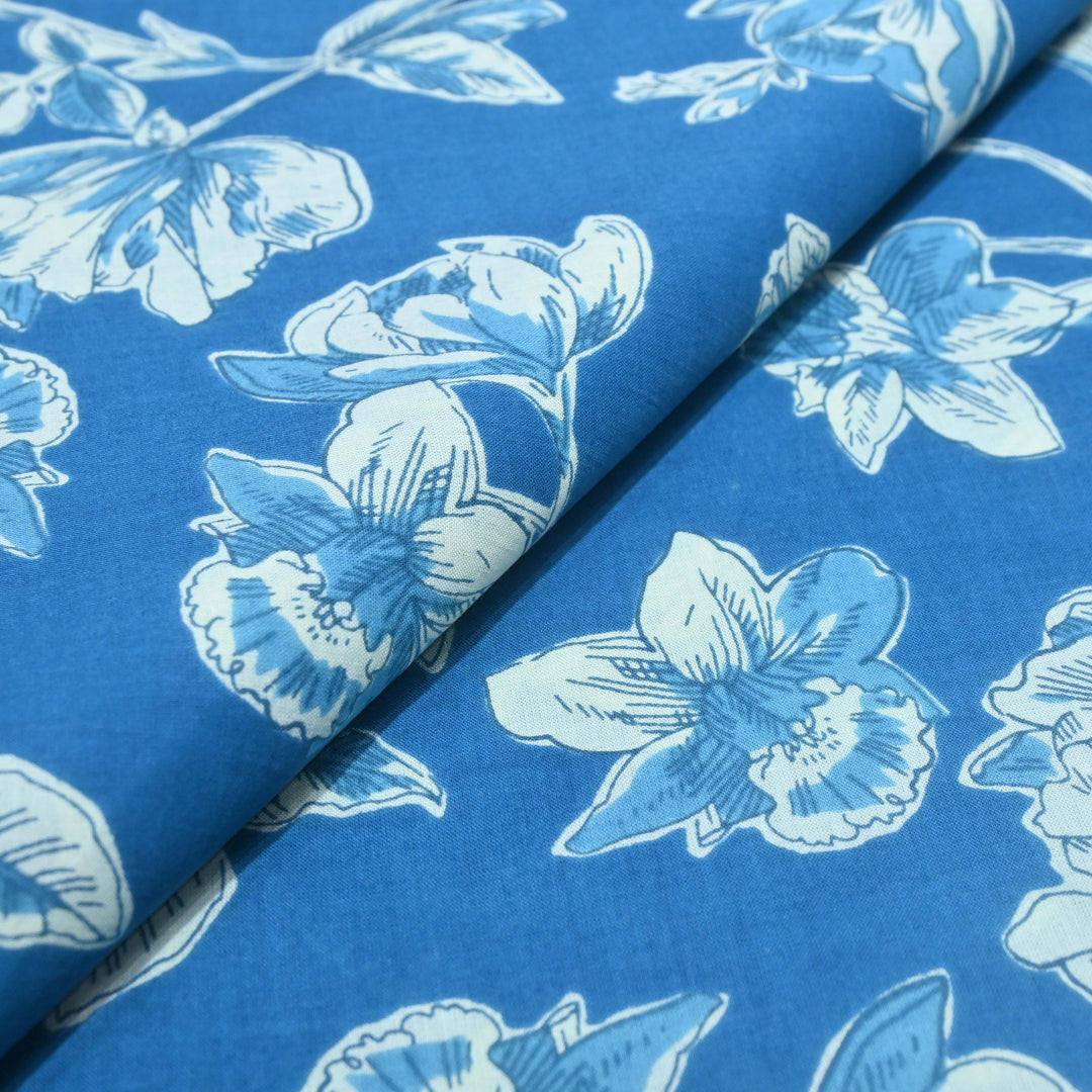 Ocean Blue Cotton Printed Fabric