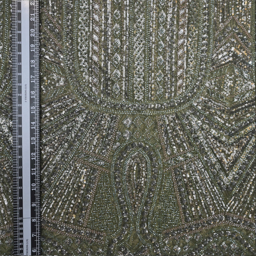 Olive Green Net Imported Embroidery Fabric.| 30T95