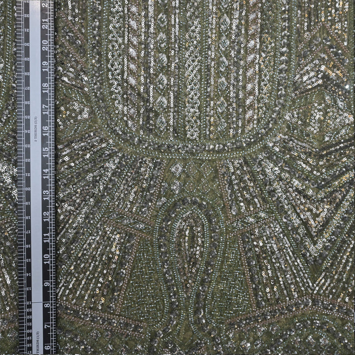 Olive Green Net Imported Embroidery Fabric.| 30T95