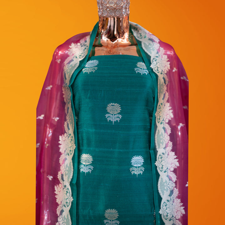 💫 Pure Raw Silk Banarasi Zari Unstitched Suit Set