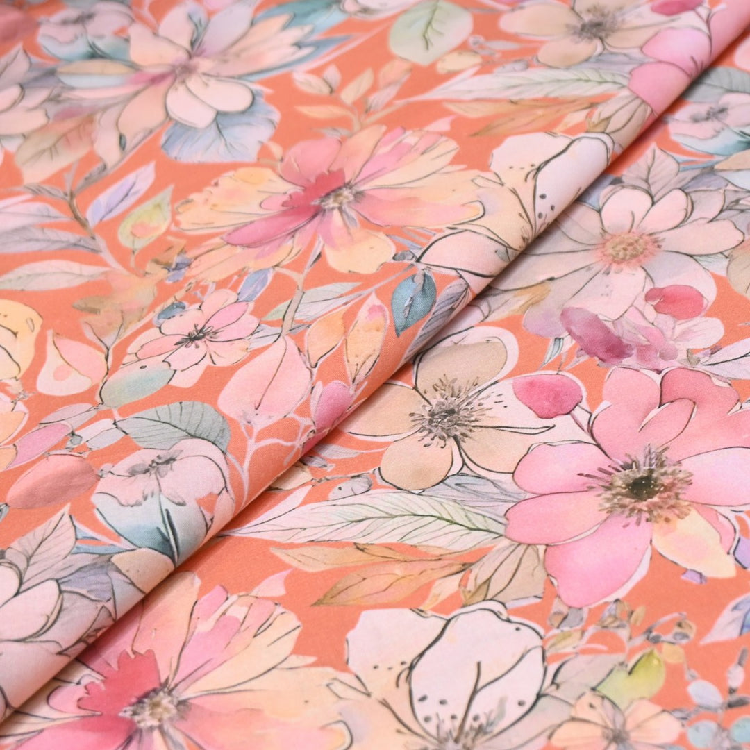 Multicolor Cotton Digital Print Fabric -Soft Breathable Printed Cotton Fabric-DA1124-3