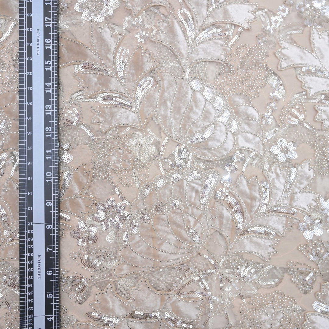 Imported Net Cutdana Sequins With Velvet Patchwork Embroidery Fabrics-24T75P