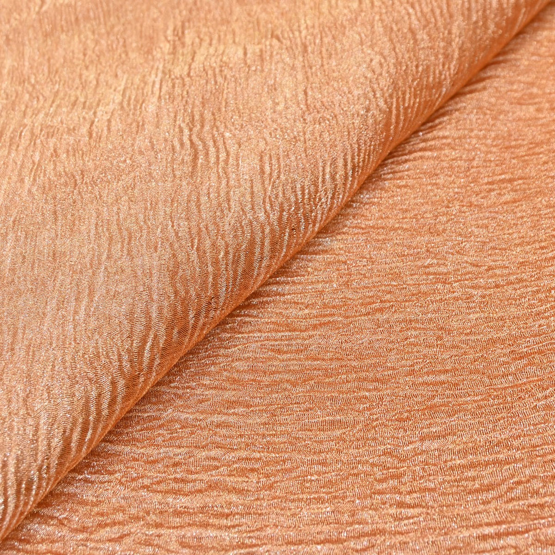 Dark Peach Premium Designer Dyed Crush Tissue Fabric with Glossy Finish