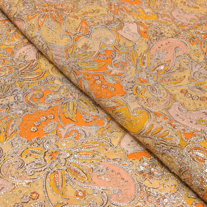 Viscose Georgette  Position Prints, Zari Sequin Embroidery Fabrics