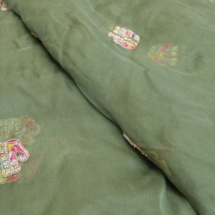 Dyed Silk Organza Moti With Zari Embroidery Fabrics