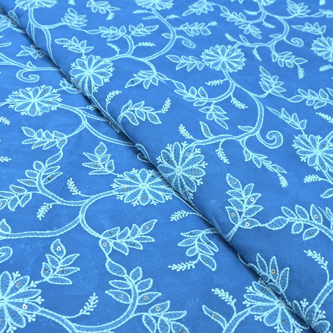 Viscose Georgette Thread With Sequins Embroidery Fabrics
