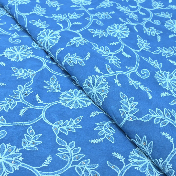 Viscose Georgette Thread With Sequins Embroidery Fabrics