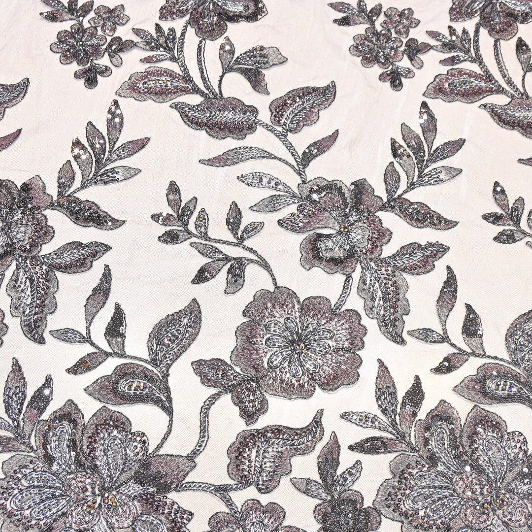 Premium Heavy Floral Beaded & Sequin Embroidery Net Fabric- 8828560-01