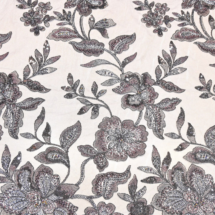 Premium Heavy Floral Beaded & Sequin Embroidery Net Fabric- 8828560-01