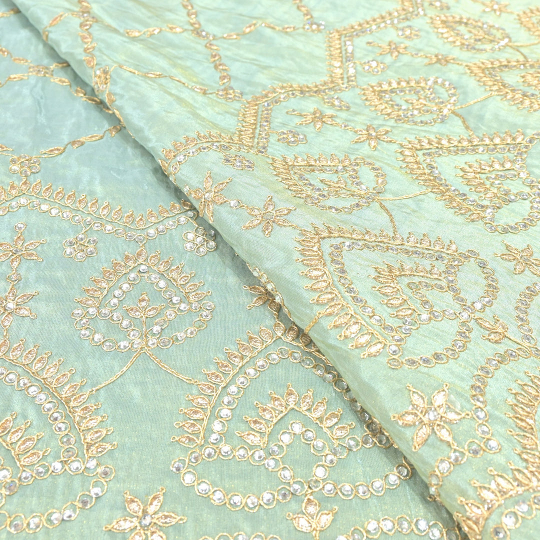 Tissue Zari With Stone Hand Embroidery Fabrics