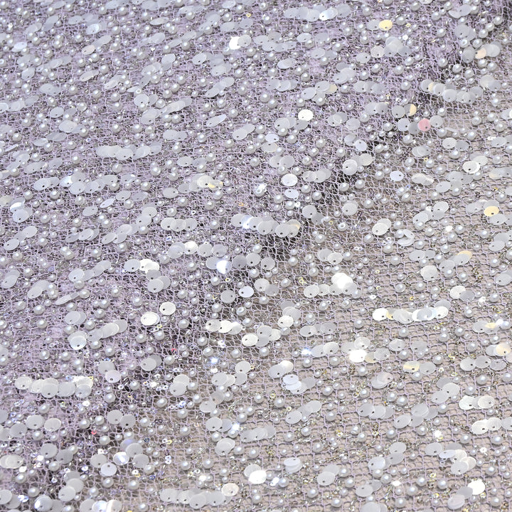 Lavender Color Imported Pearl & Sequin work Embroidery Net Fabric- ED1596-1