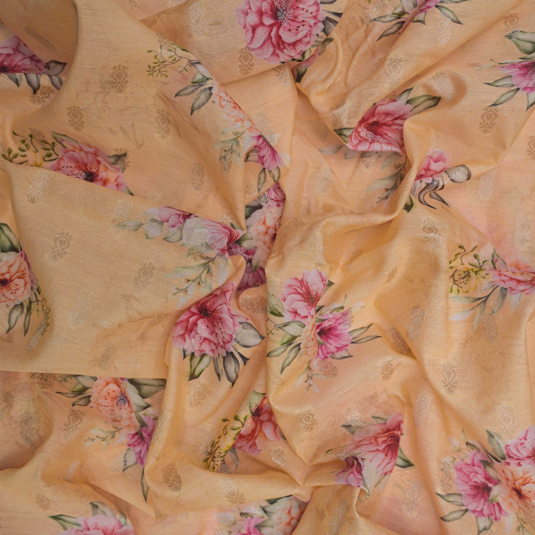 Golden Silk Chanderi Zari Print.| 248-389G