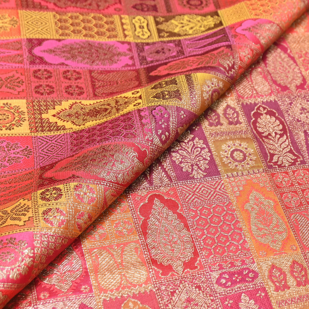 Multi Rangoli Brocade Fabric – Premium Zari Woven Designer Brocade Fabric 001006-A21