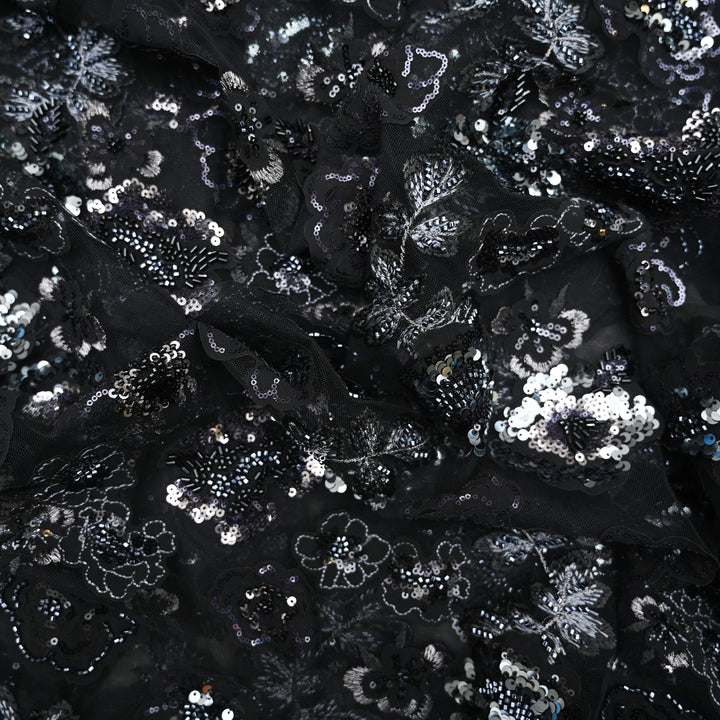Black Net Imported Embroidery Fabric.| 27T75B