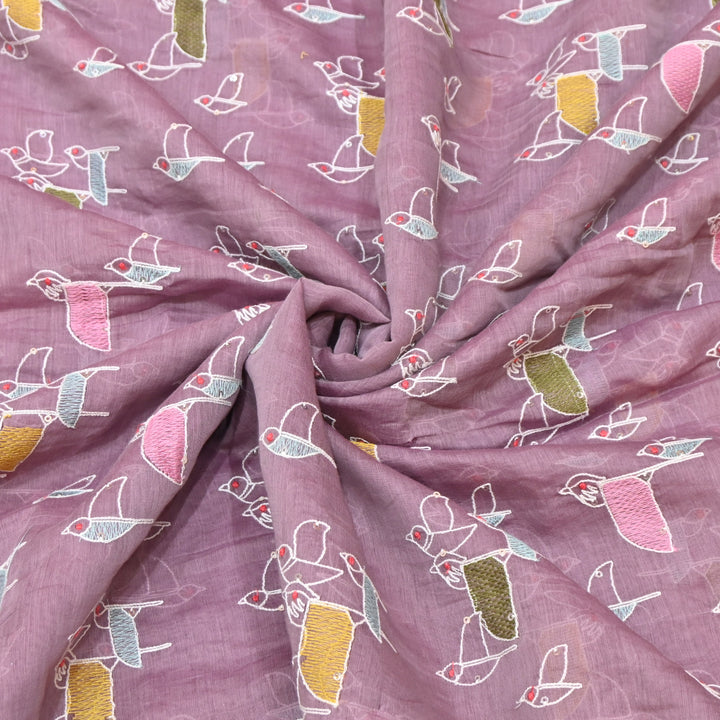 Mauve Mul Chanderi Sequins Embroidery.
