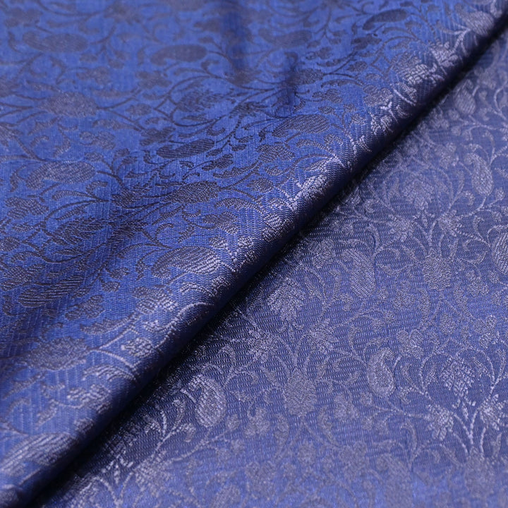 Deep Navy Blue tanchue Silk Brocade Fabric.