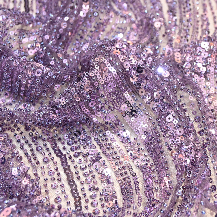 Pastel Violet Color Luxury Imported Heavy Cut Dana & Sequins Embroidered Net Designer Fabric ED1533-1E