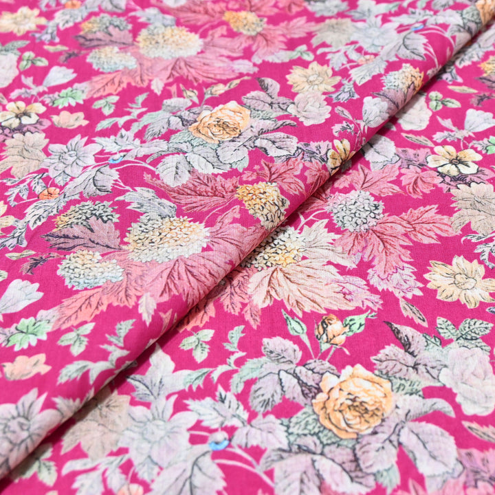 Magenta Omura Cotton Floral Vine Print