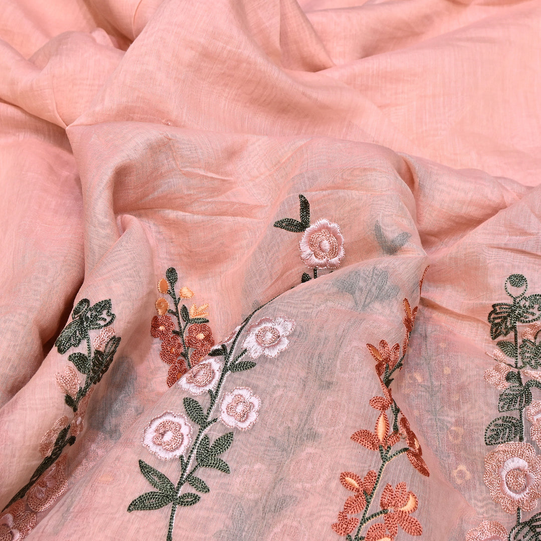 Mul Chanderi Thread Embroidery Fabric|Soft Designer Embroidered Dress Material-V1658C-02