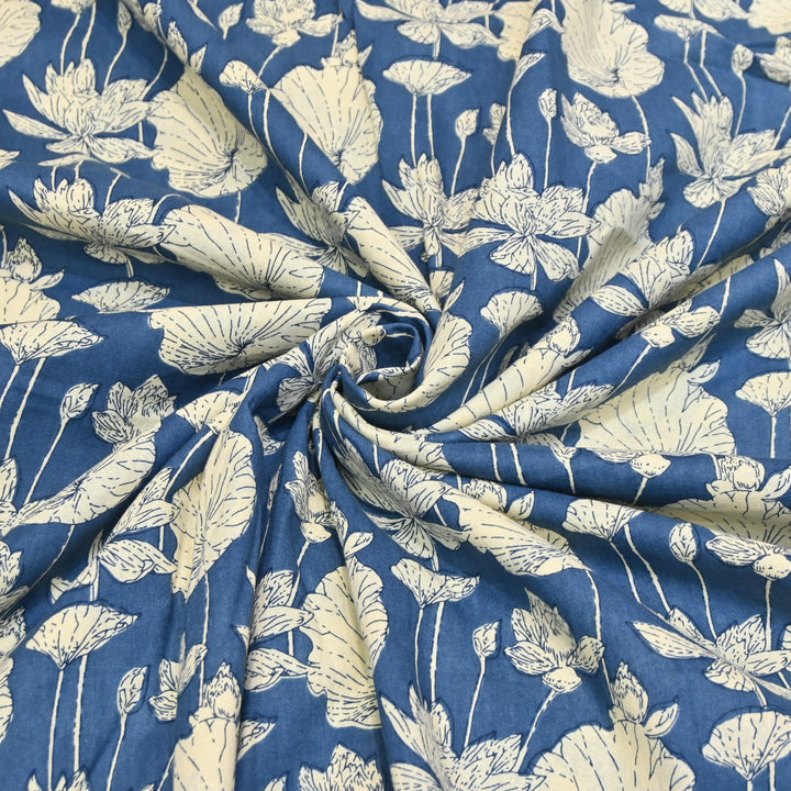 Navy Blue Cotton Linen Print