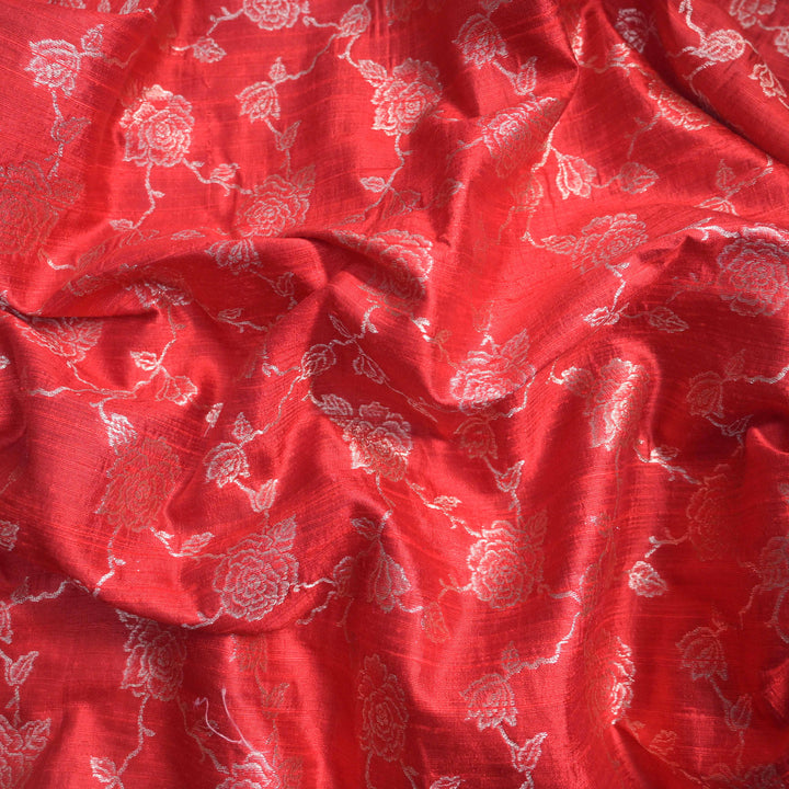Red Pure row silk Zari Brocade fabric. | 165-192R