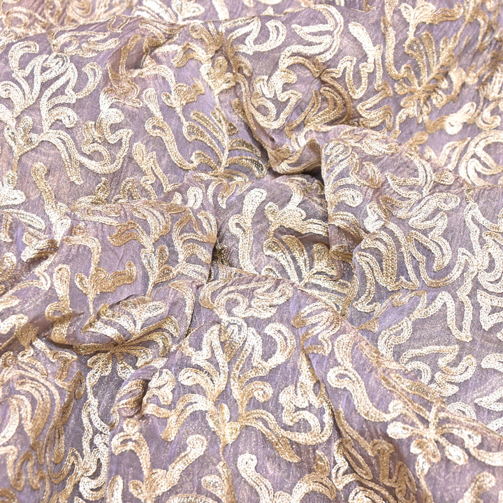 Crush Organza Tissue Zari Embroidery Fabric – Elegant Designer Party Wear Fabric - F81391-02