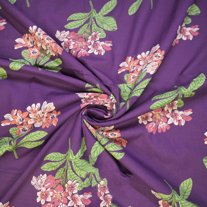 Midnight Bloom Purple Floral Cotton Printed Fabric