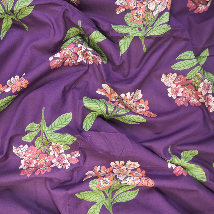 Midnight Bloom Purple Floral Cotton Printed Fabric