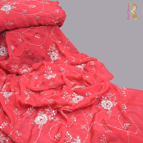 Bright red Cut Dana Embroidery Zari Work |  525-4263R