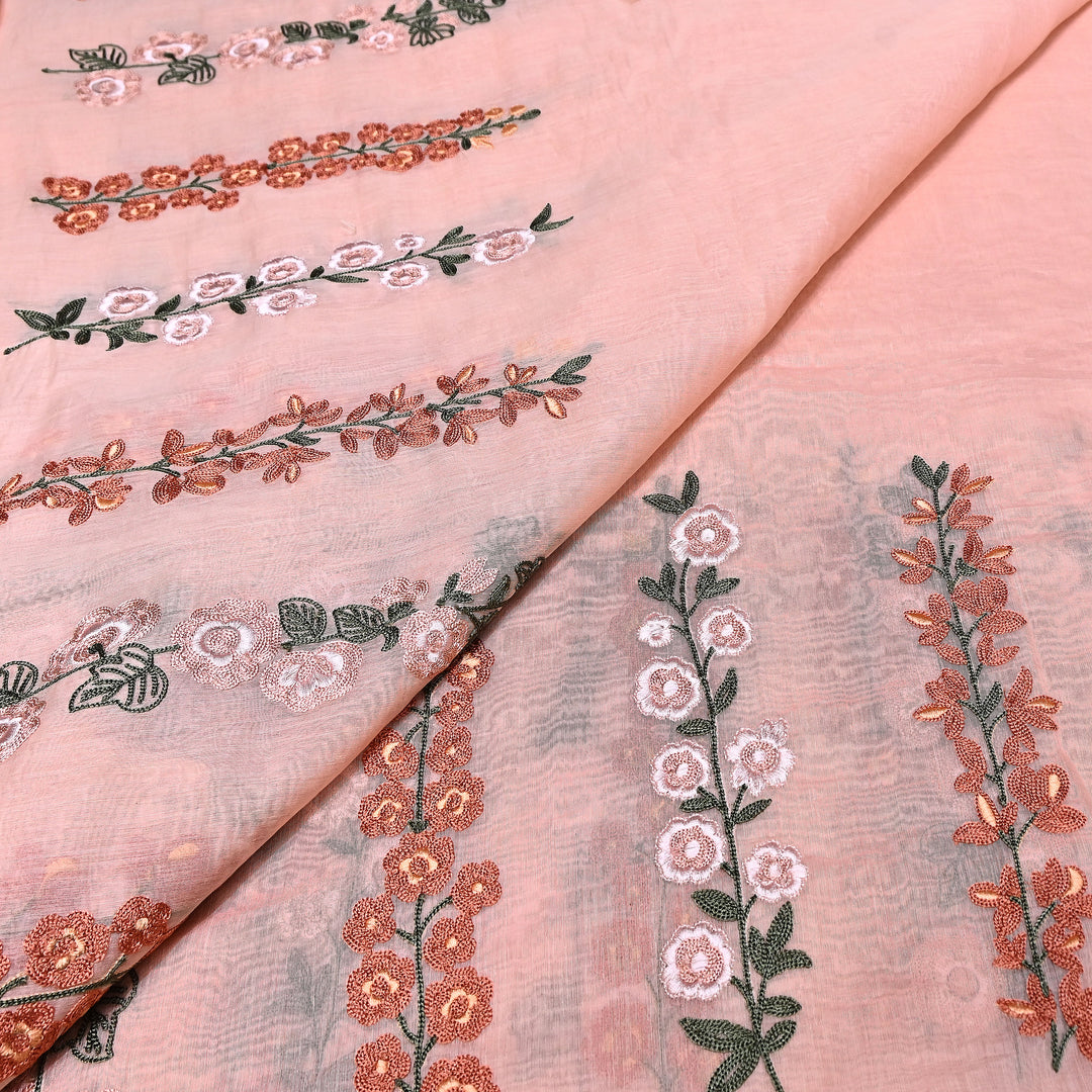Mul Chanderi Thread Embroidery Fabric|Soft Designer Embroidered Dress Material-V1658C-02