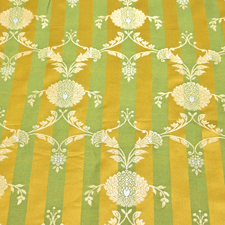 Yellow Green Mina Zari Brocade Fabric