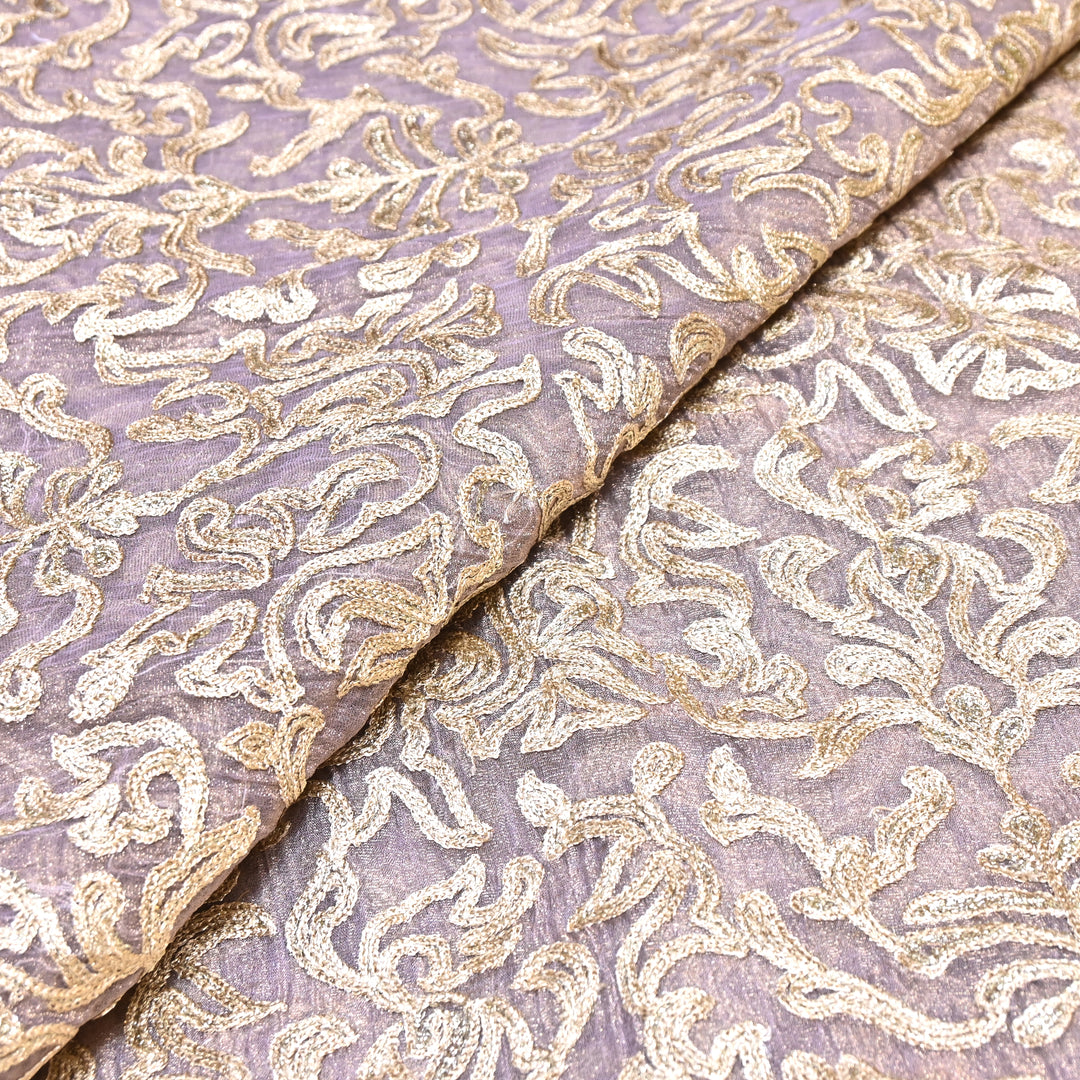 Crush Organza Tissue Zari Embroidery Fabric – Elegant Designer Party Wear Fabric - F81391-02