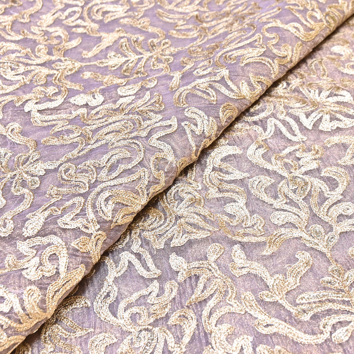 Crush Organza Tissue Zari Embroidery Fabric – Elegant Designer Party Wear Fabric - F81391-02